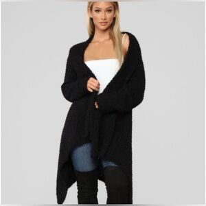Fashion Nova Black Off-the-Shoulder Cozy Cardigan